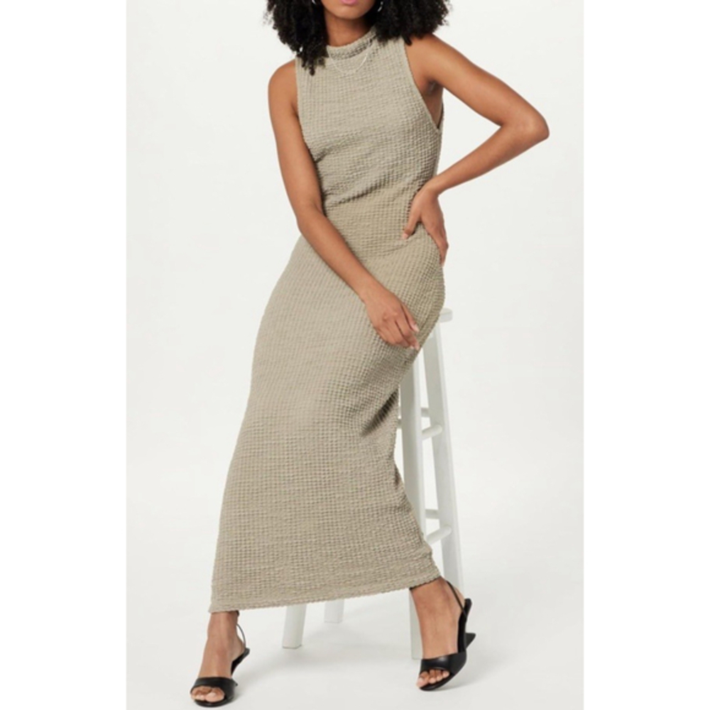 The Drop Womens Lena High Neck Textured Midi Dress L Gray